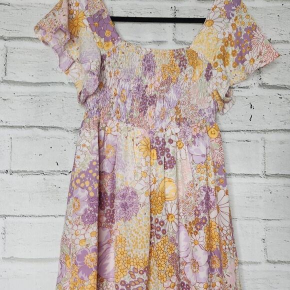 Liberty Love Maternity Womens Multicolor Floral Flutter Sleeve Mini Dress Small - Picture 9 of 16